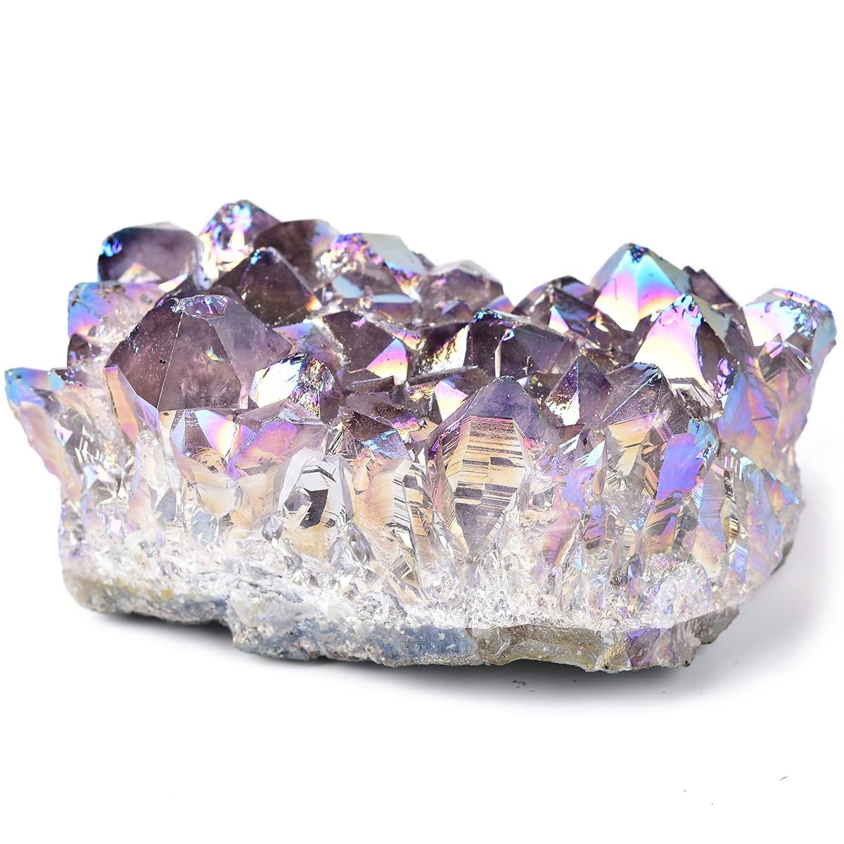 JIC Gem Titanium Coated Amethyst Cluster Large Angel Aura Crystal Geode Druzy Home Decoration Specimen 1pc 0.66-1.1 lb