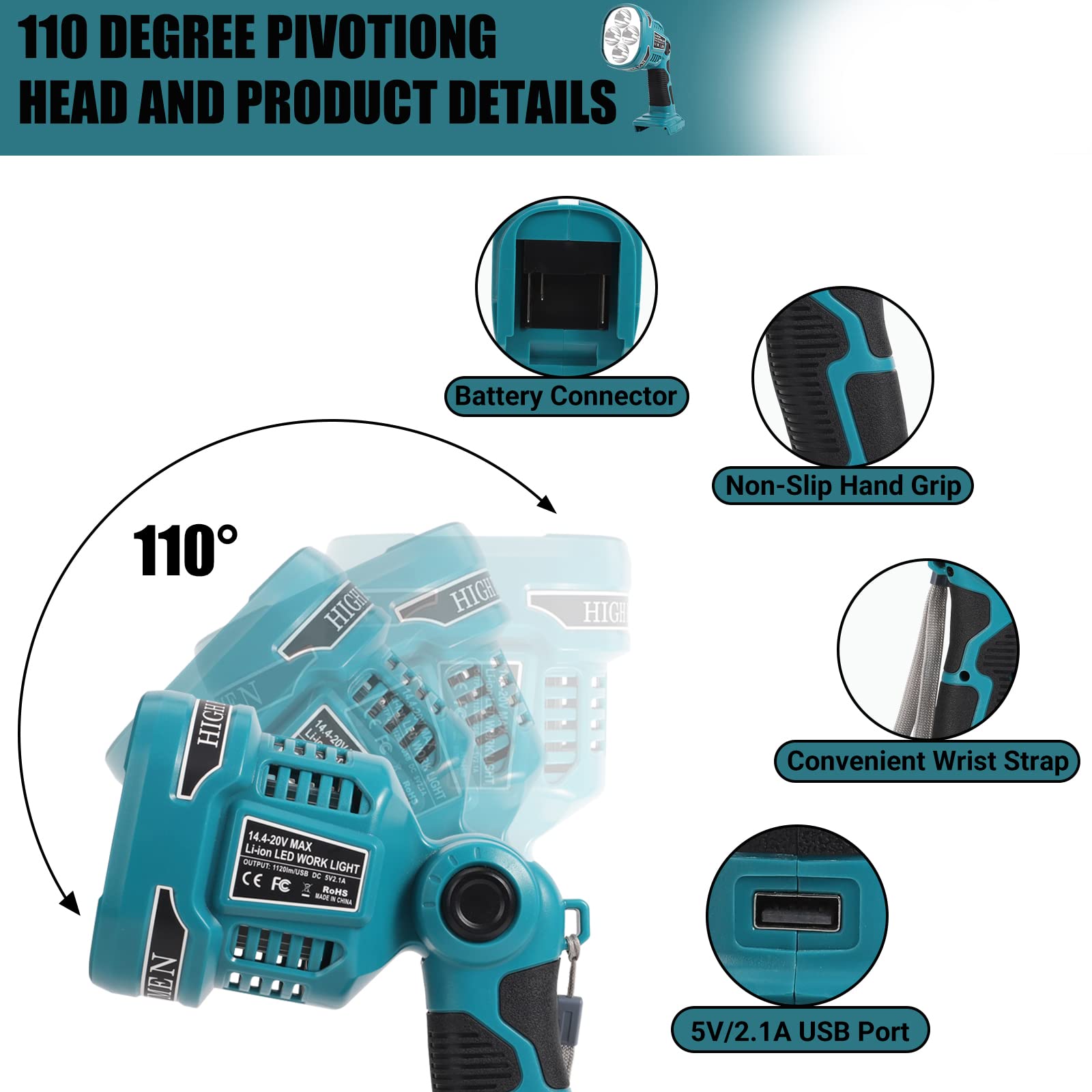 60-90W Für Makita Li-ion Akku LED Arbeitsleuchte 18V - Foto 6