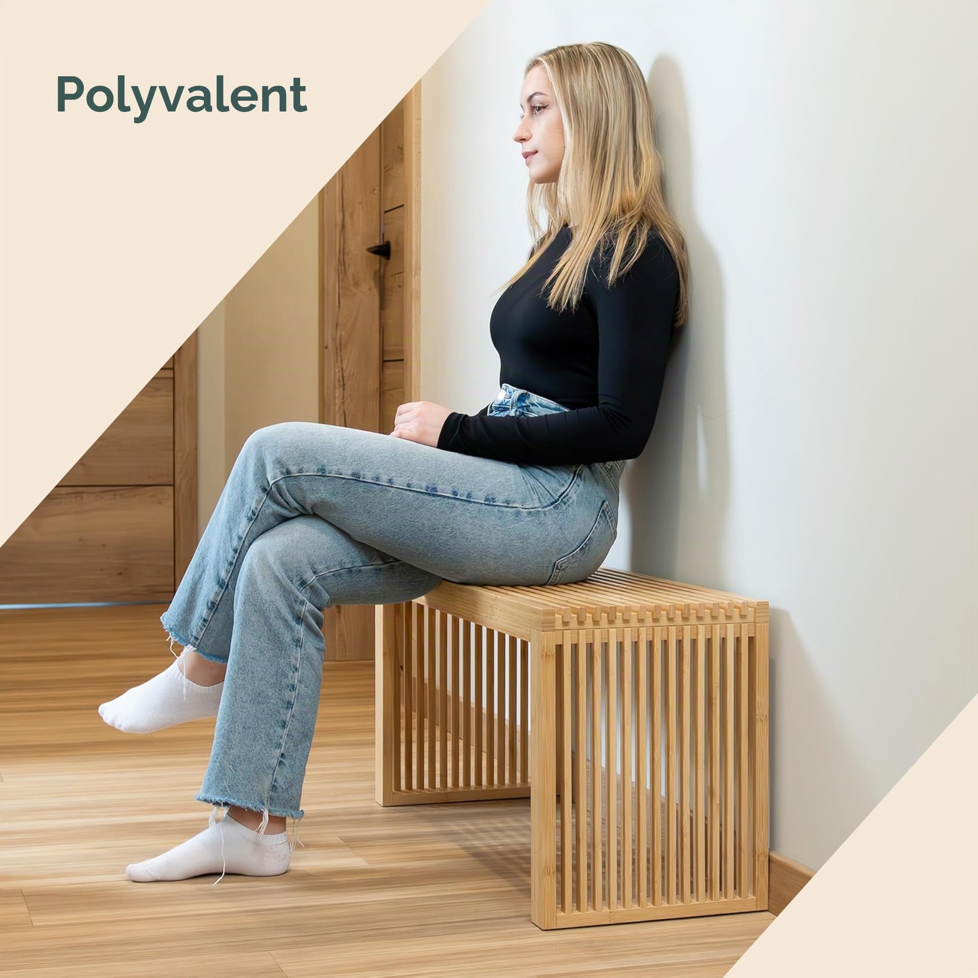 Banc Entree - Banc Bois Interieur - Bench - Banquette Entree en Bambou | BAM BOO BOX Banc Table à Manger 90x33x43cm - Petit Banc en Bois pour Salon, Chambre, Cuisine, Dressing, et Entrée