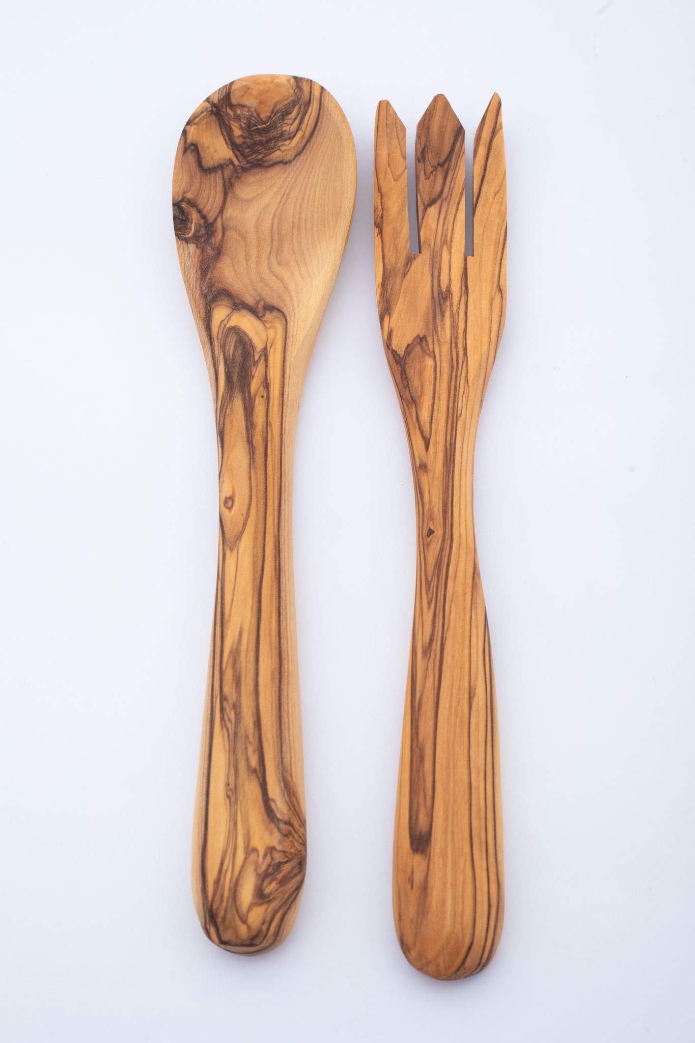 Handcrafted Wooden Salad Server (9.5 Inch Set of 2 Pieces), Olive Wood Fork & Spoon Salad Serving Set - Last for So Long, Resistant of Scratch - By Olive Wood Gifts Shop