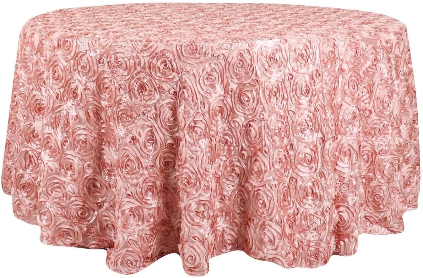Efavormart 120" Dusty Rose Grandiose 3D Rosette Satin Round Tablecloth for Wedding Party Event Decoration