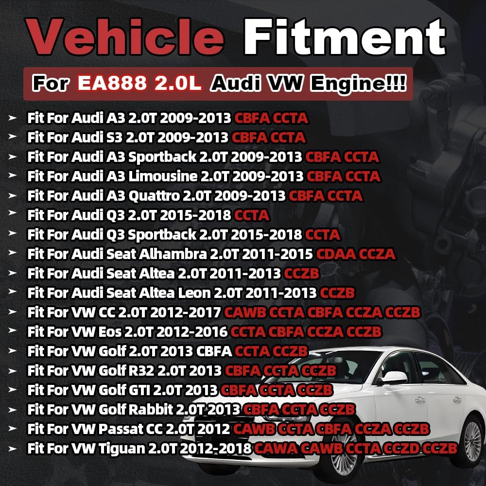 EA888 23mm Timing Chain Kit with 23mm Piston Head Gasket Set & In/Ex Valve Fit for Audi A3 Q3 Seat VW CC Eos Golf Passat Tiguan 2.0T 2009-2018 TFSI CAWB CBFA CCTA CCZA HS26455PT