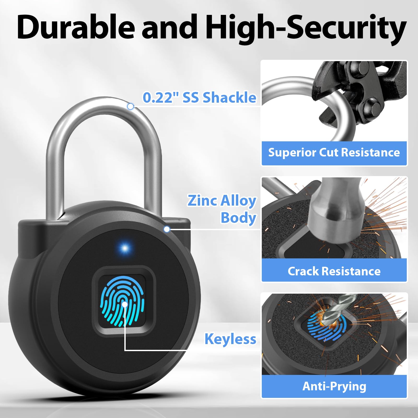 Verrou de casier à empreintes digitales, cadenas biométrique intelligent étanche pour casier, salle de sport, clôture, porte à outils