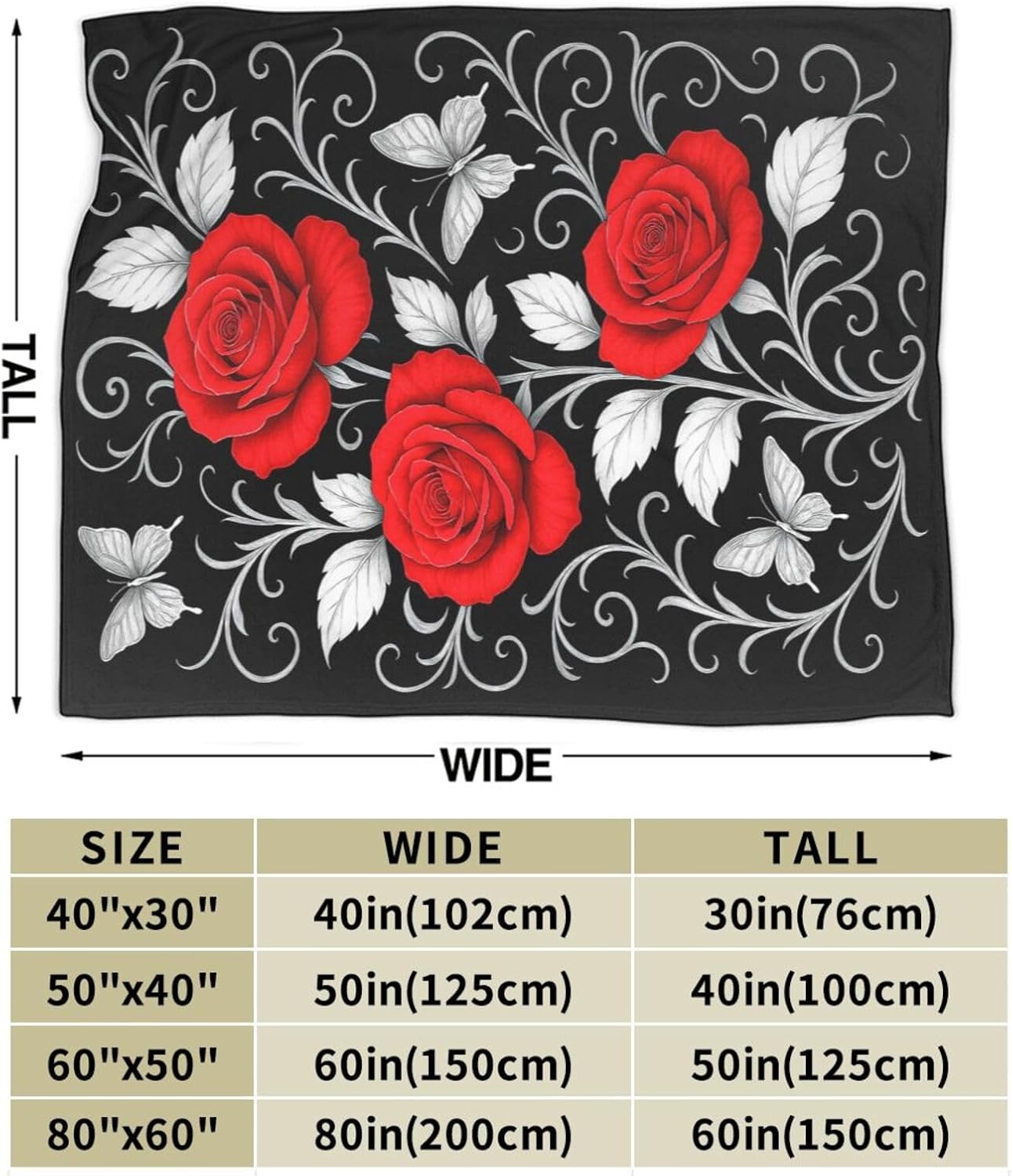Rose Floral Blanket Red Roses Flower Throw Blanket Soft Warm Cozy Fleece Fuzzy Plush Flannel Blankets Gifts for Girls Women Boys Kids Adults 40"X50" - Image 3
