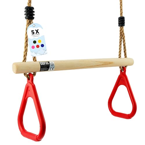GOelements Columpio Trapecio Jardín Exterior Niños - Asiento Antideslizante - Altura Ajustable - Color: Rojo