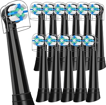 12 PCS Replacement Heads Compatible with Oral B IO 2/3/4/5/6/7/8/9/10/Deep Clean Series Electric Toothbrush, Medium Softness Brush Heads Compatible with Oral B IO for Teeth and Gums Care Black