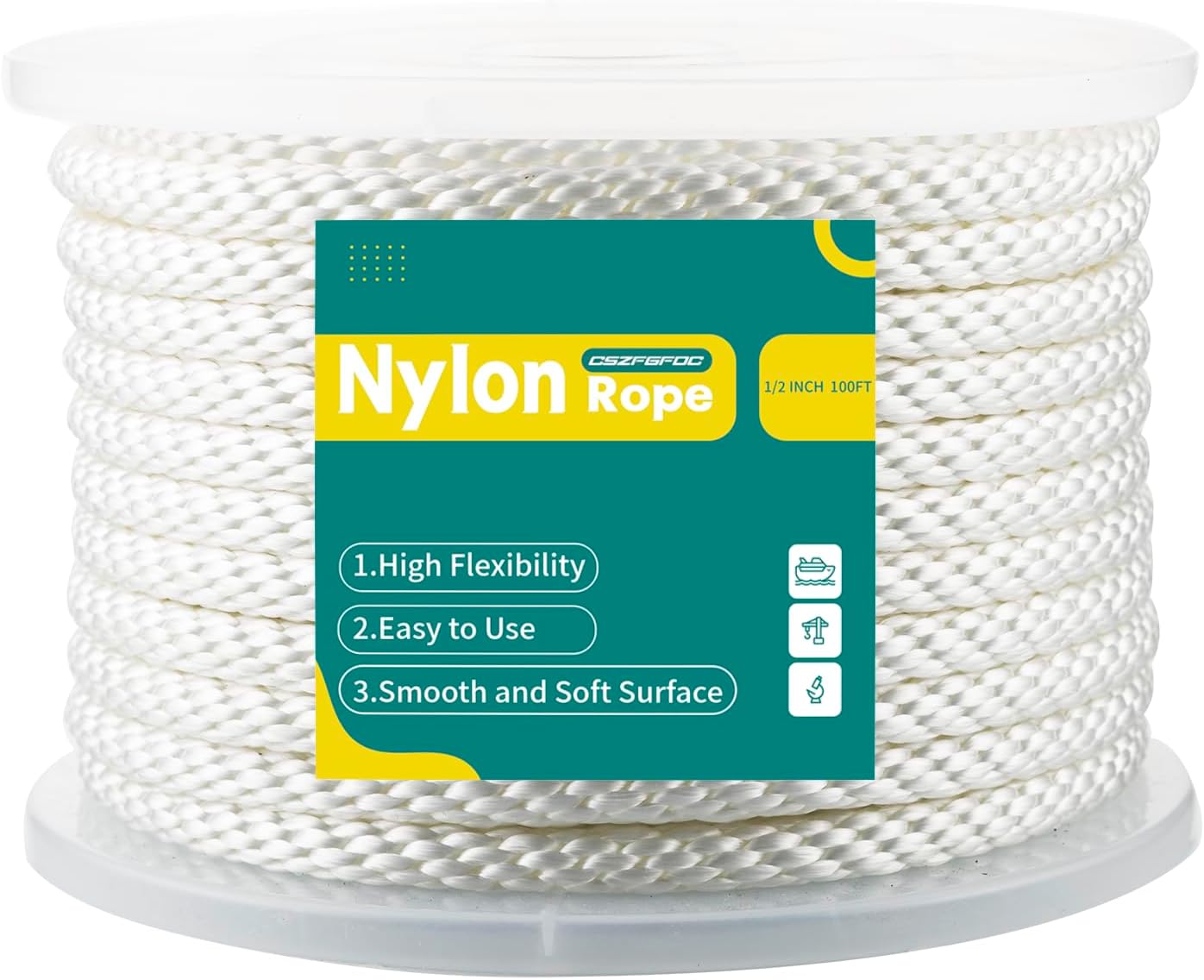Durable 100 Ft 1/2″ Nylon Rope – UV & Abrasion Resistant for Outdoor Use
