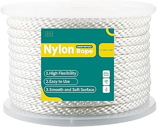 1/2 Inch Nylon Rope 100 Ft Solid Braid High UV and Abrasion Resistance, Multipurpose Tightly Braided Rope, Clothes Line, Flag Line, Marine and Outdoor Twine, Ideal for Indoor and Outdoor Applications