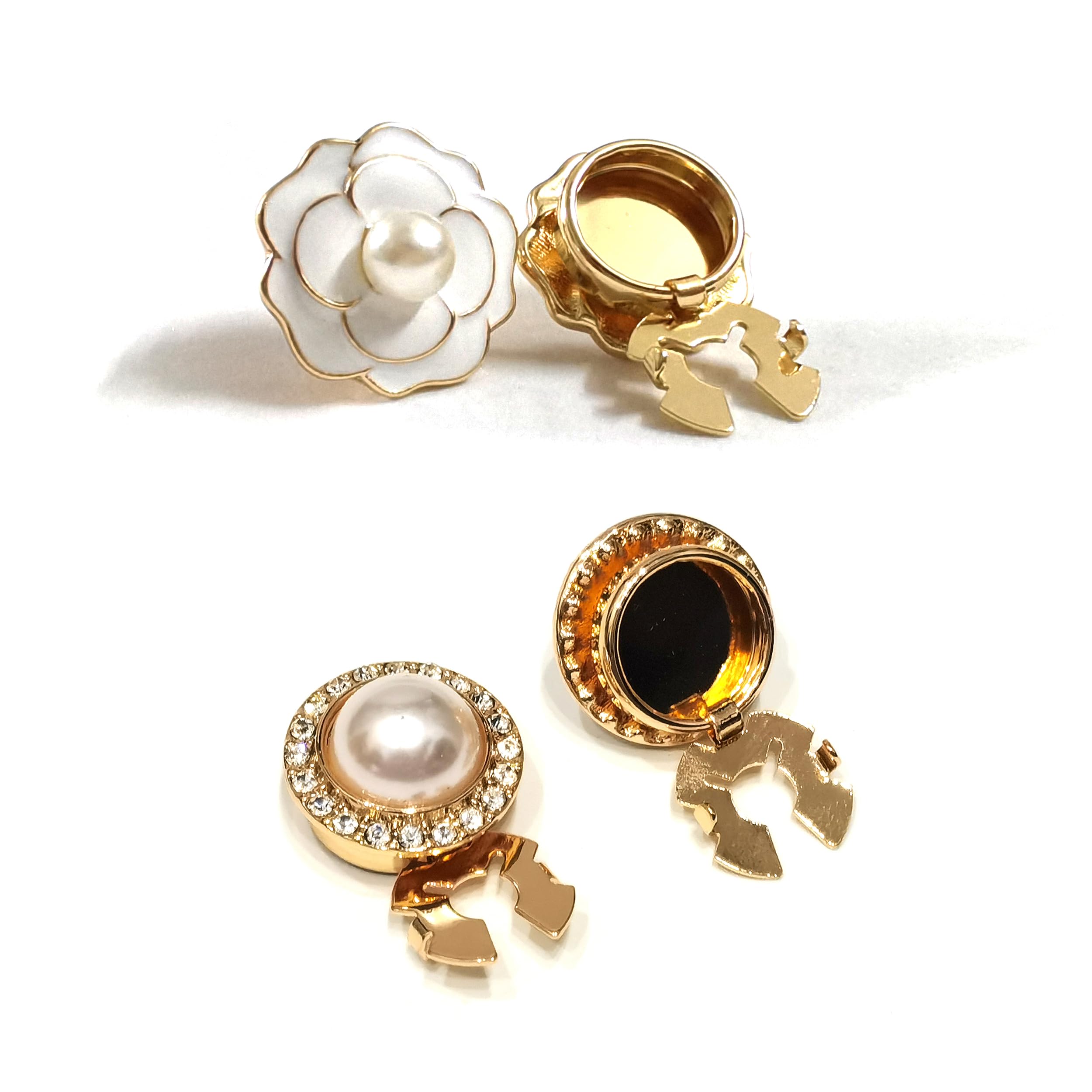 Button Covers for Women Blouses Cufflinks with Faux Large Pearl - Golden Base Button Covers Cufflinks Dress Shirt, Tux Shirt