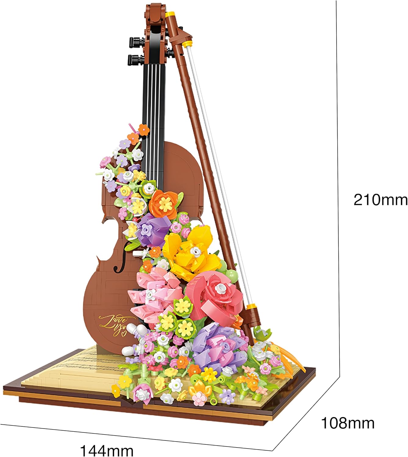Condition photo showing New/Like New for flower bouquet violin building blocks set, 950pcs music instruments bricks set, gifts for adults and kids