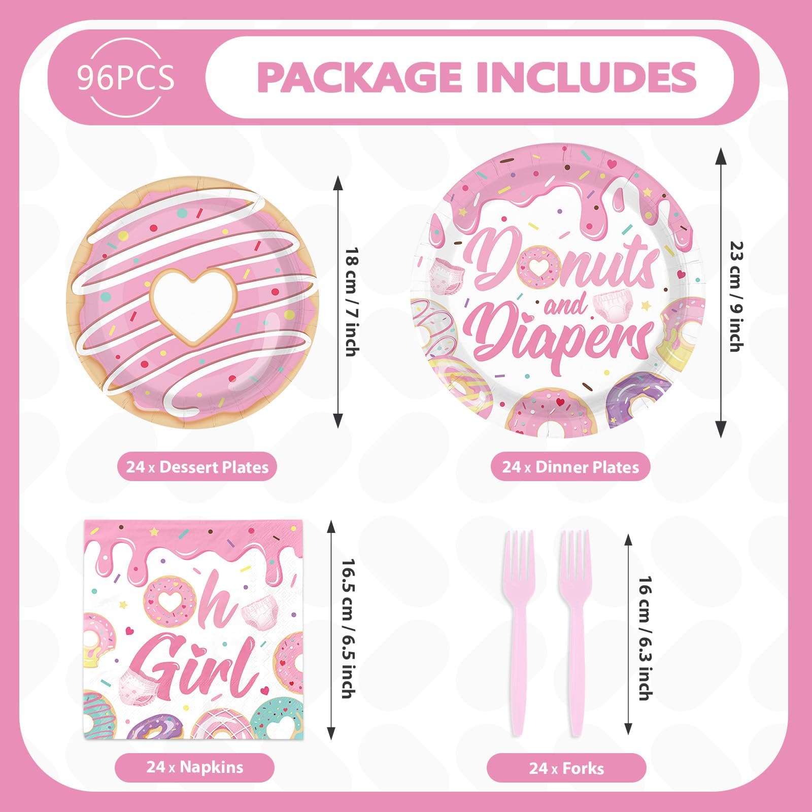 Donut Baby Shower Plates - 96 Pack -2