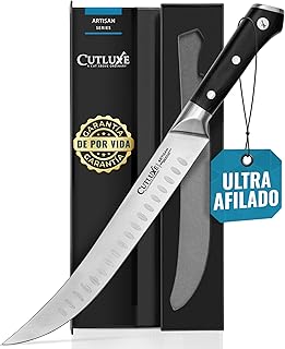 Cutluxe Faca de açougueiro, faca de cimeter de trinchar 25 cm e faca para desossar, aço alemão com alta qualidade de carbono, lâmina afiada e espiga completa, cabo ergonómico, série Artisan Certificação ClimatePartner