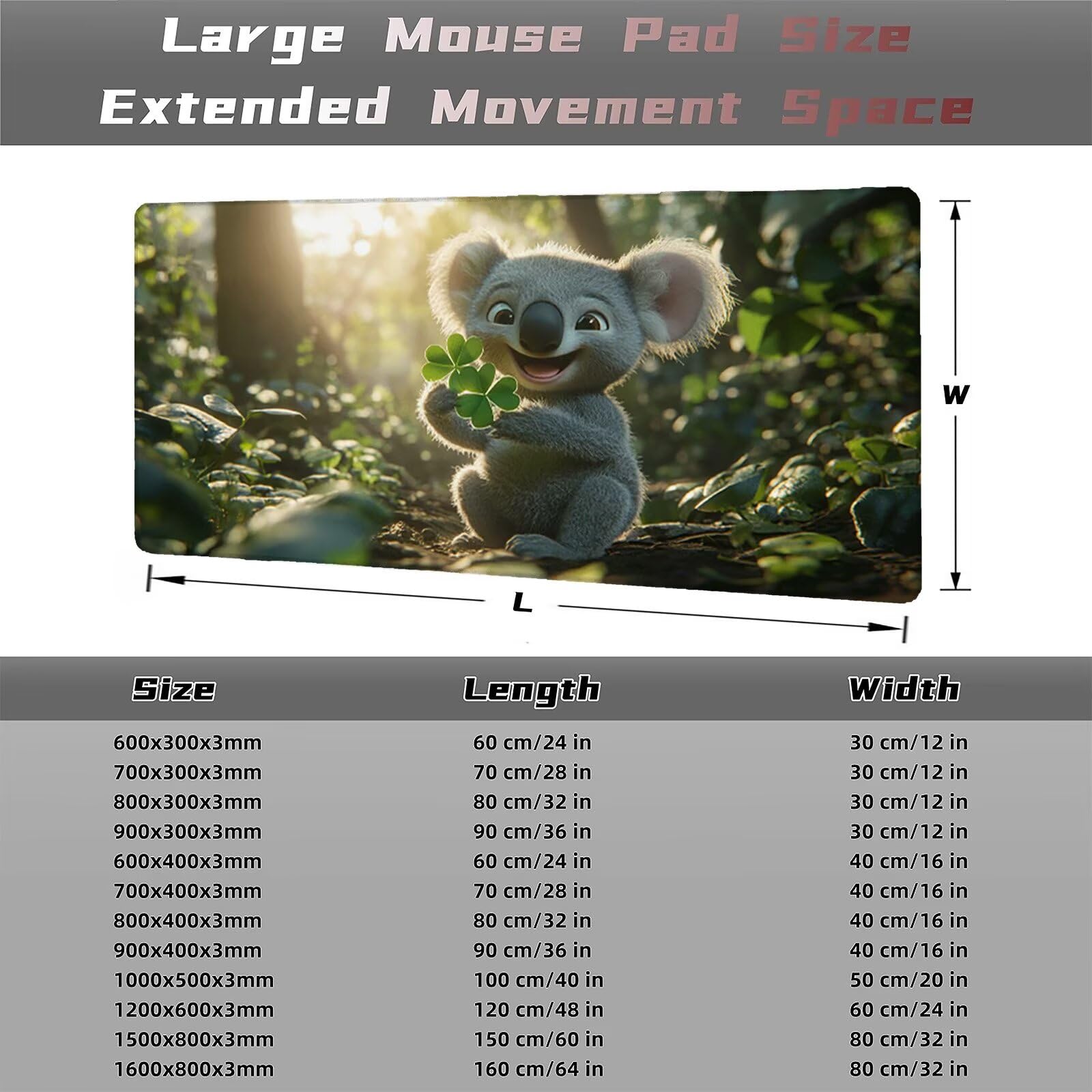Podkładka pod mysz Koala 1500 x 800 mm leśna podkładka pod mysz duża japońska podkładka pod mysz antypoślizgowa gumowa powierzchnia szwy na krawędziach mata biurkowa do komputera domowego biura