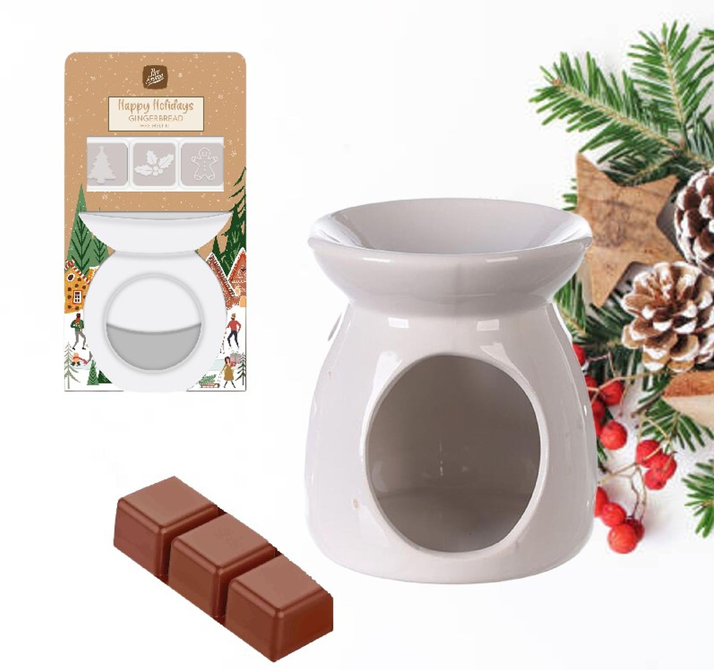 Pan Aroma Brown Christmas Wax Melts & Oil Burner Set Happy Holiday Gingerbread Scented Melts