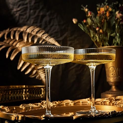 Miniatura 5 de Copas vintage Art Deco Coupé, Martini, champán y cóctel de 7 onzas, juego de 2 unidades, cristalería de cóctel Sidecar para champán, cristalería