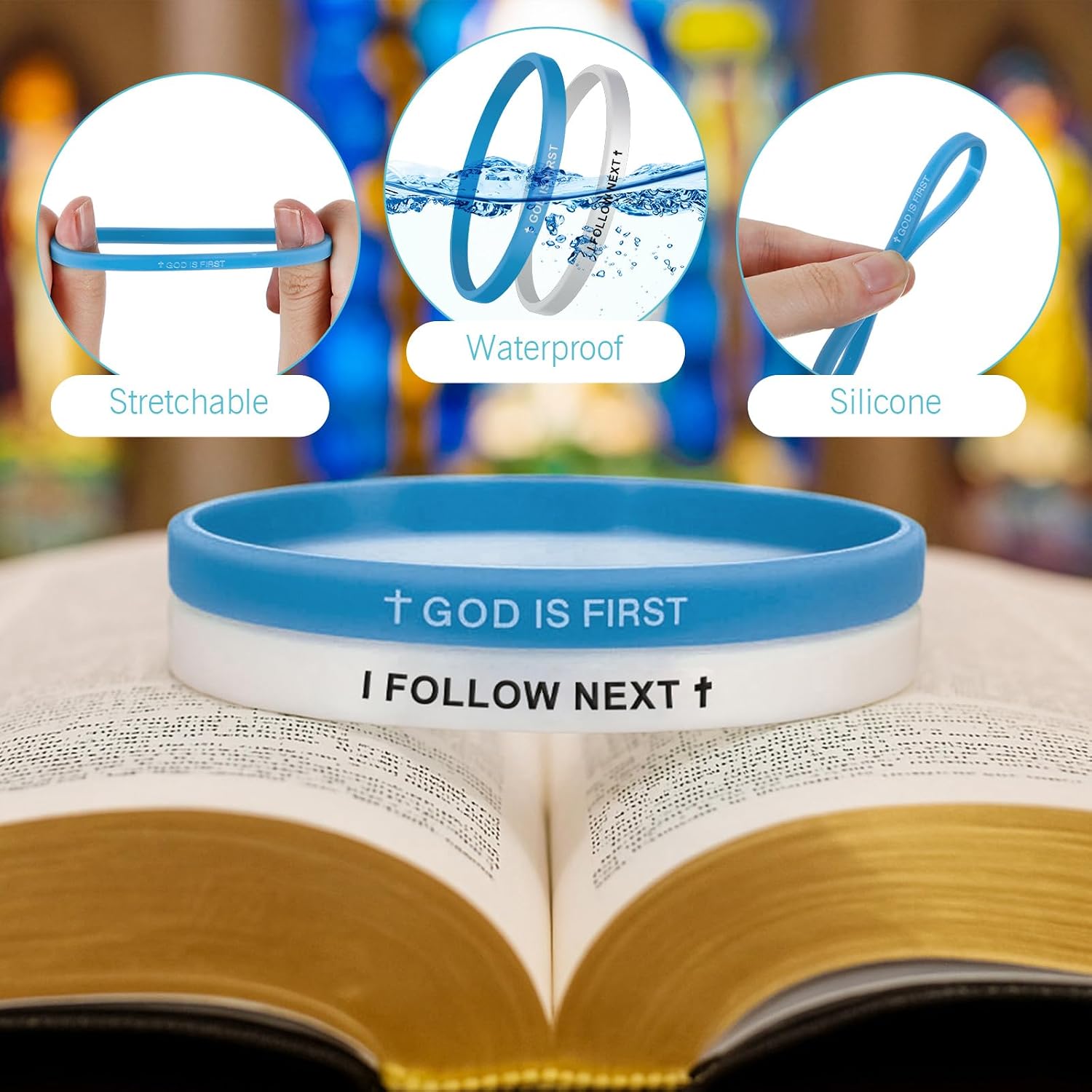 Jerify 12 Pack God First Bracelet Silicone Rubber Christian Bible Verse Wristbands Faith Reminder Motivational Gifts for Men Women Easter Christian Gifts