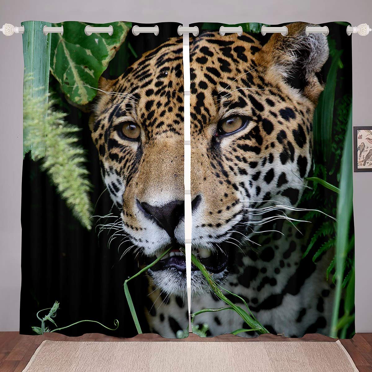 Loussiesd Leopard Window Curtains for Bedroom for Boys Teens Adults Safari Cheetah Pattern Curtain Wild Animal Theme Blackout Curtains Wildlife Style Darkening Thermal Drapes 2 Panel Set W46*L54