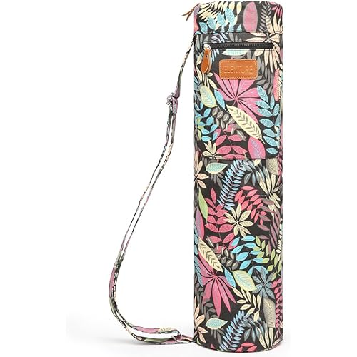 Canvas Yoga Mat Bag with Adjustable Strap & Pockets, Full-Zip Travel Gym Tote for Women & Men, Fits 1/4" & 1/3" Thick Mats, Lightweight Carrier for Yoga, Workout, Outdoor Use
