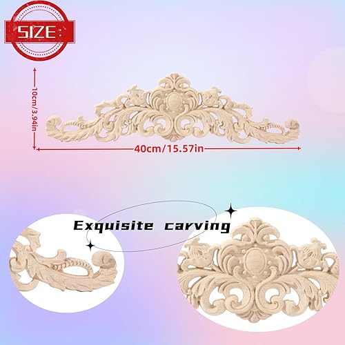 Vista 95 de Long Wood Appliques - DIY Wooden Carved Onlays for Bed, Door, Cabinet & Wardrobe Decoration (4PC, 20x5cm/7.8"x1.9")