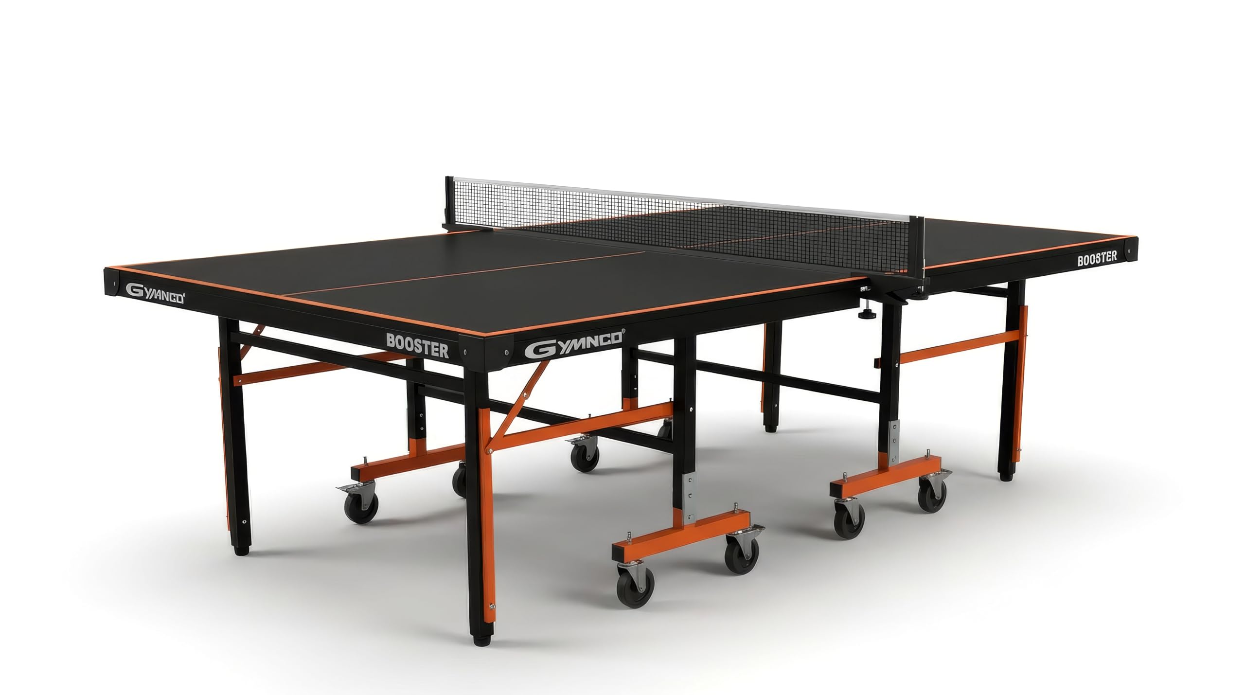 gymnco new booster table tennis table with levellers top 19 mm (tt table cover + 2 tt racket & balls) (black)