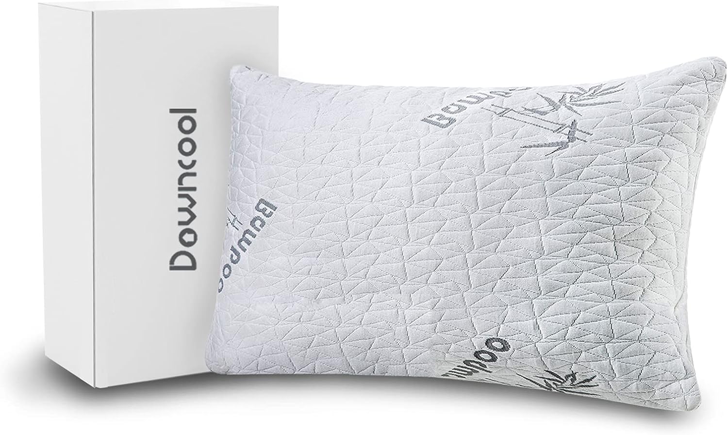 DOWNCOOL Premium Pillow for Sleeping - 1 Pack Cooling Shredded Memory Foam Bed Pillow with Washable Bamboo Cover - for Side Neck Stomach Sleepers and Shoulder Pain (Queen)