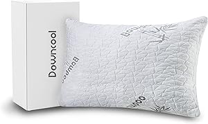 DOWNCOOL Premium Pillow for Sleeping - 1 Pack Cooling Shredded Memory Foam Bed Pillow with Washable Bamboo Cover - for Side Neck Stomach Sleepers and Shoulder Pain (Queen)