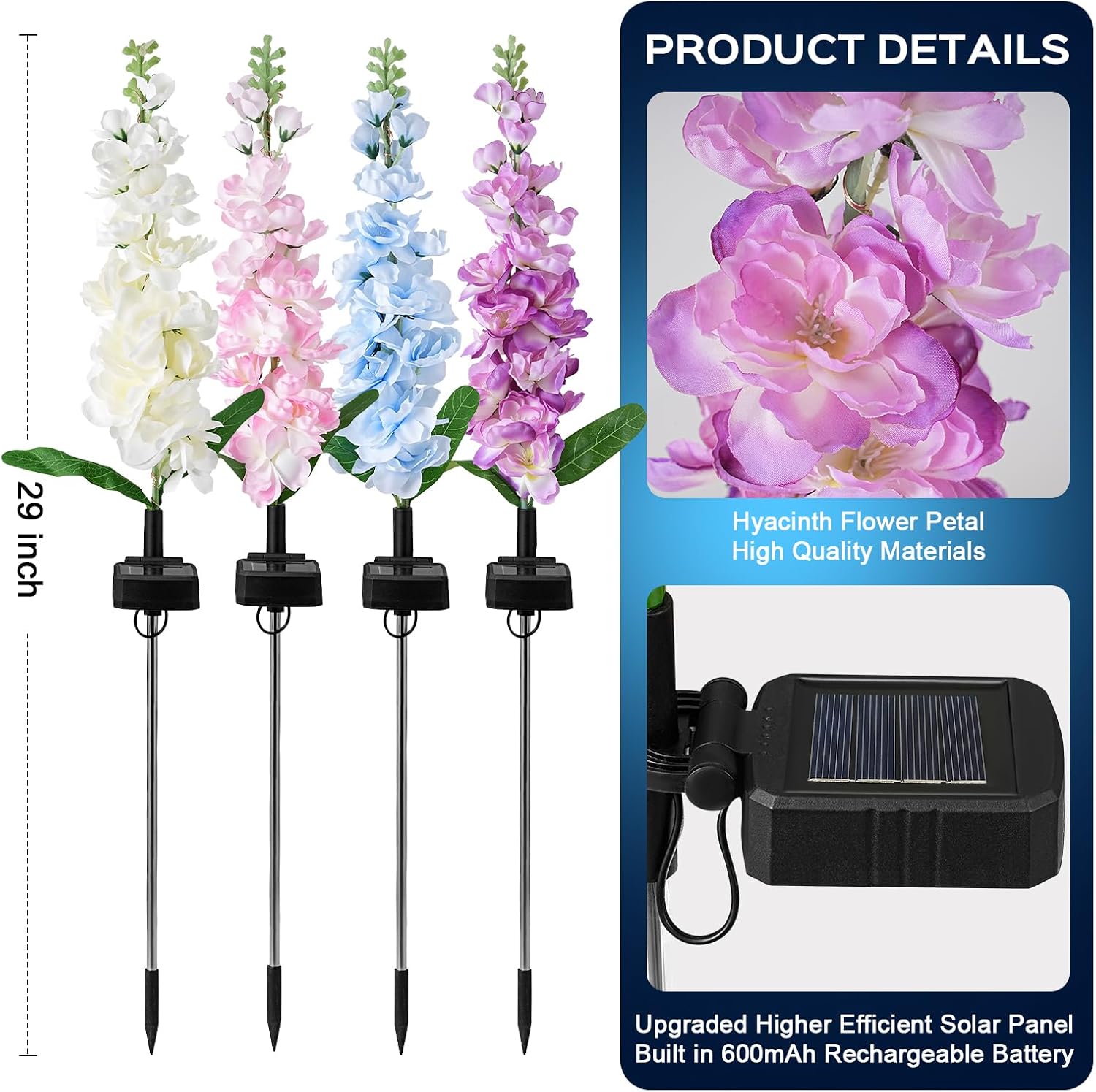TANSOREN 4 Pack Solar Garden Lights Outdoor, LED Colorful Waterproof Solar Powered Hyacinth Flowers Landscape Lights for Patio, Outside Yard, Pathway Decorative, Décor, Gifts, Two Lighting Modes