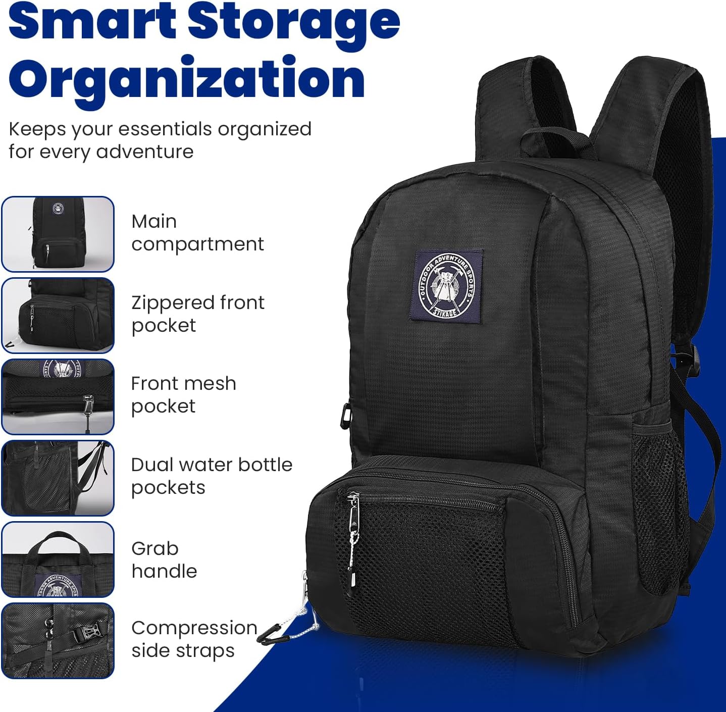 Walker Ultralight Packable Hiking Backpack – 0.9 lb Foldable Travel Daypack, Carry-On Compliant, Water-Resistant Hiking Backpack with Bottle Pockets