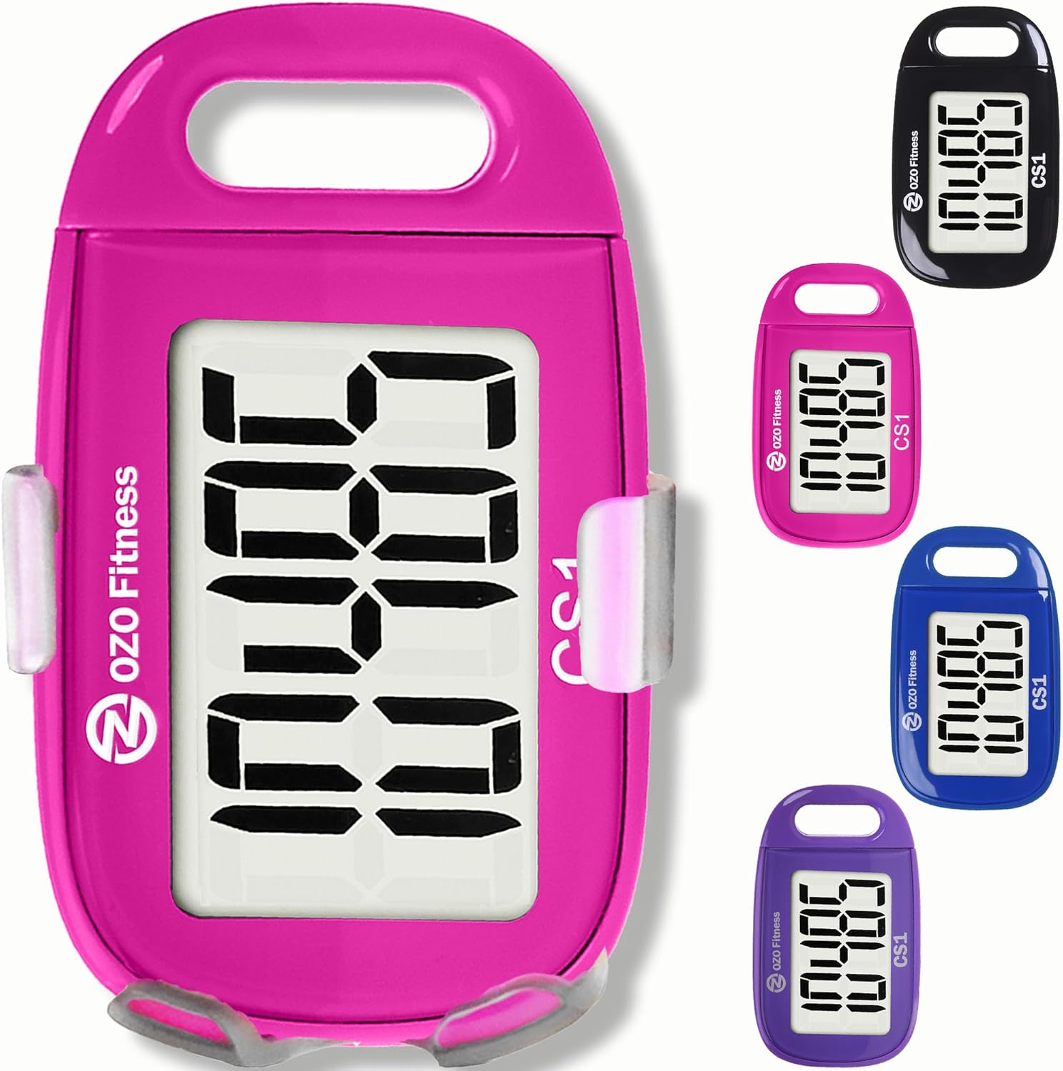 OZO Fitness Clip-on 3D Pedometer for Walking Steps Counter with Lanyard, Simple Exercise Tracker for Women and Seniors with Large Accurate Digital Display, Portable Minimalist Sports Monitor