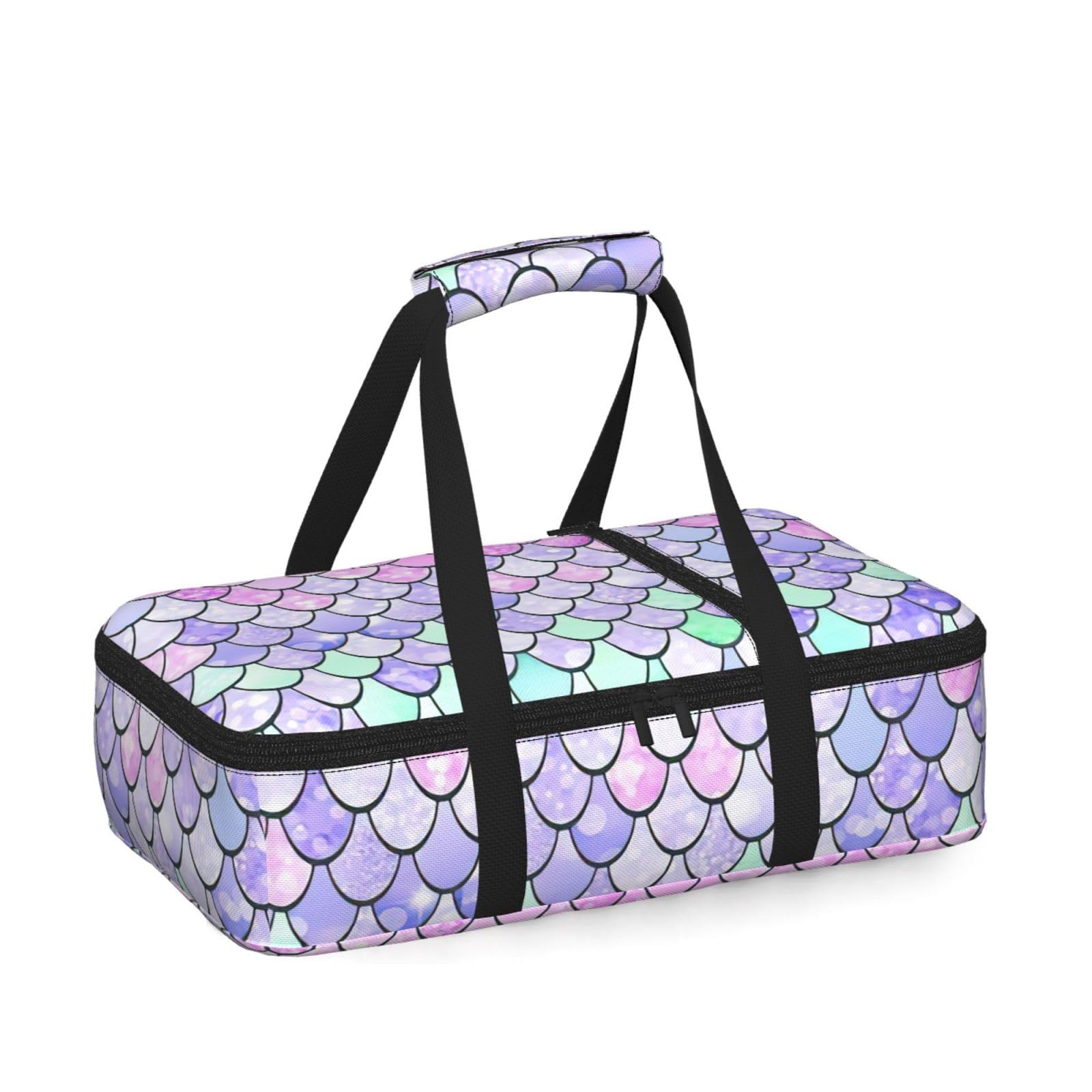 Mermaid Scale Print Insulated Thermal Food Storage Bag Daily Reusable Picnic Tote Lunch Box Home