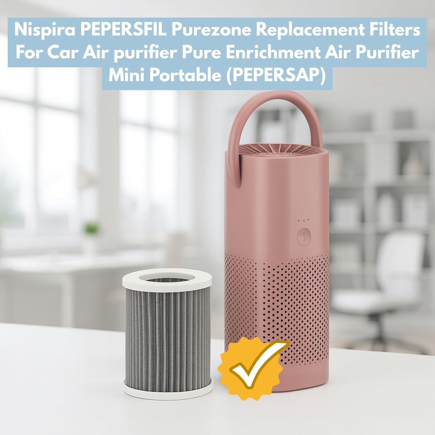 Nispira PEPERSFIL Purezone Replacement Filters For Car Air purifier Pure Enrichment Air Purifier Mini Portable (PEPERSAP) 3-in-1 HEPA Activated Carbon, 8 Packs