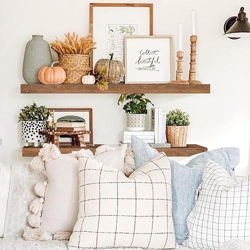 Miniatura 8 de QEEIG Estantes de baño de 36 pulgadas de largo, estante flotante para pared de 36 x 9 pulgadas, juego de 2, marrón rústico (008-90BN)