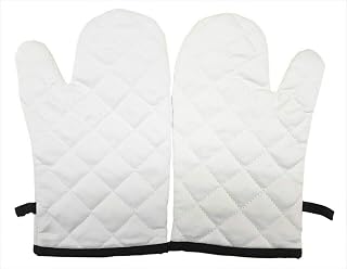 Oven Heat Resistant Gloves - Comfortable Kitchen Gloves Silicone Oven Mitts Pot Holders - 100% Cotton Waterproof Non-Slip Oven Gloves with Fingers for BBQ, Baking Pizza, Grilling and Cooking (White)