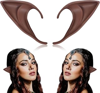 Brown Elf Ears, Cosplay Black Fairy Tan Ears for Halloween Anime Elven Vampire Party, Pixie Pointy Fake Elf Ears for Women Kids Men - Short Style