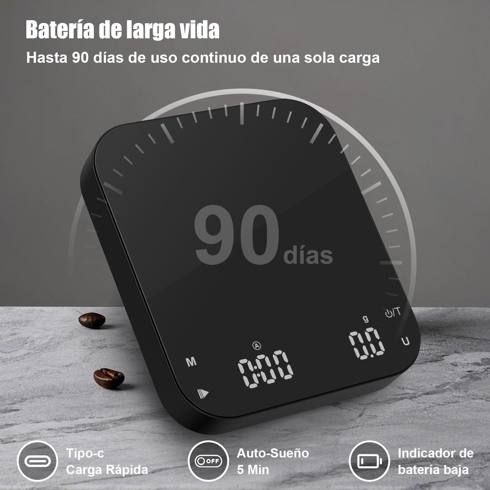 Diyife - Báscula de café de precisión de 0,1 g con temporizador, báscula recargable de espresso de 3 kg/0,1 para café vertido, báscula digital con pantalla LCD retroiluminada, tara automática