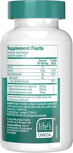 Miniatura 3 de Ovega-3 Omega-3 a base de plantas de aceite de algas, suplemento diario, 500 mg, apoya la salud del cerebro, los ojos y el corazón, dos mini