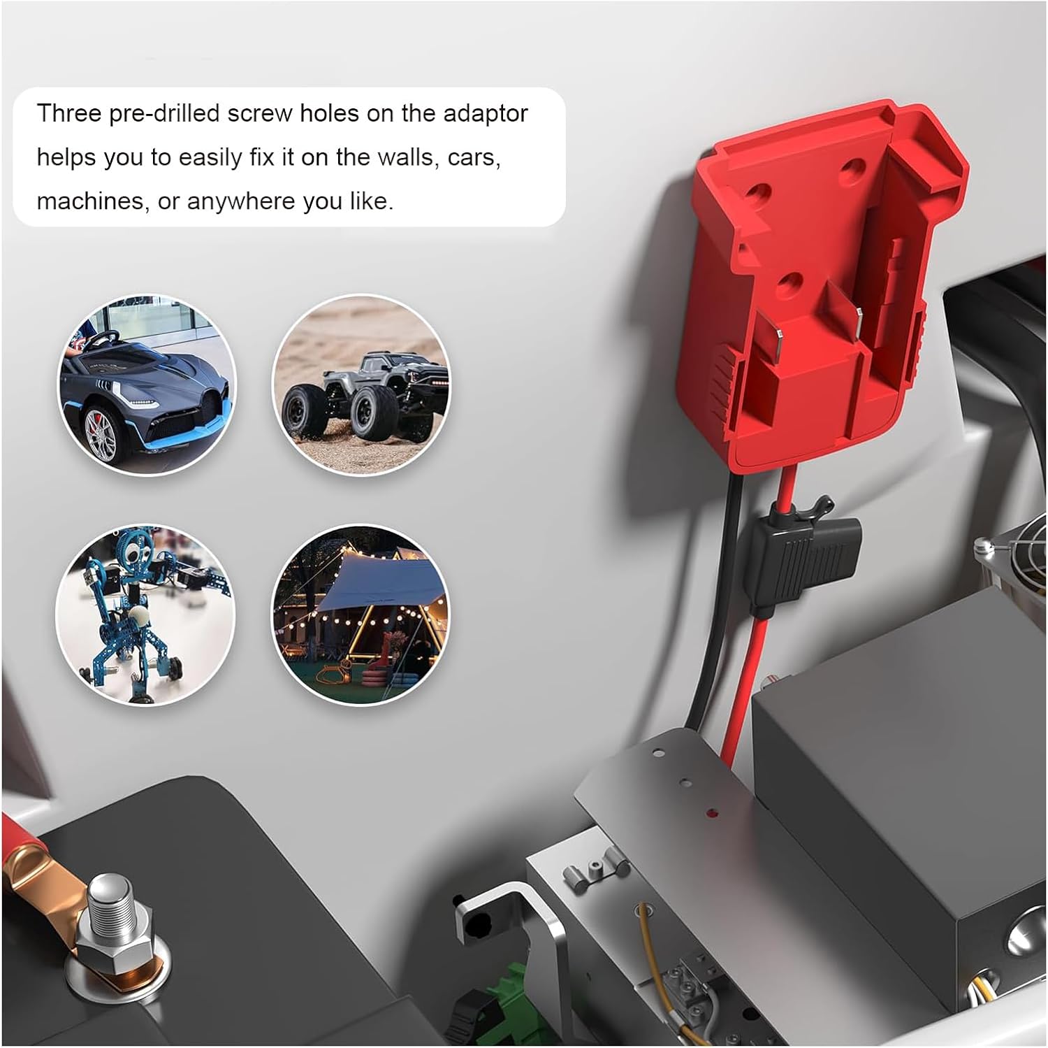 Power Wheel Adaptor for Milwaukee M18, 18V Battery Adapter Power Wheel Battery Converter Kit with Fuse Holder and 12AWG Wire Harness Connector for DIY RC Car Robotics Riding Toys