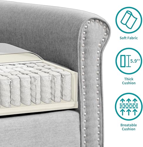 Miniatura 4 de BALUS Juego de sofá de 2 piezas, juego de sofás para sala de estar con patas de sofá de madera, muebles de sala de estar de lino con ribete de Gris