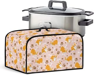 TODIYADDU Cute Corgi Slow Cooker Dust Cover Paw Bones Air Fryer Cover Compatible with Most Kitchen Appliances Fashion Slow Cooker Carrier for Women Washable Appliance Cover Nice Gifts