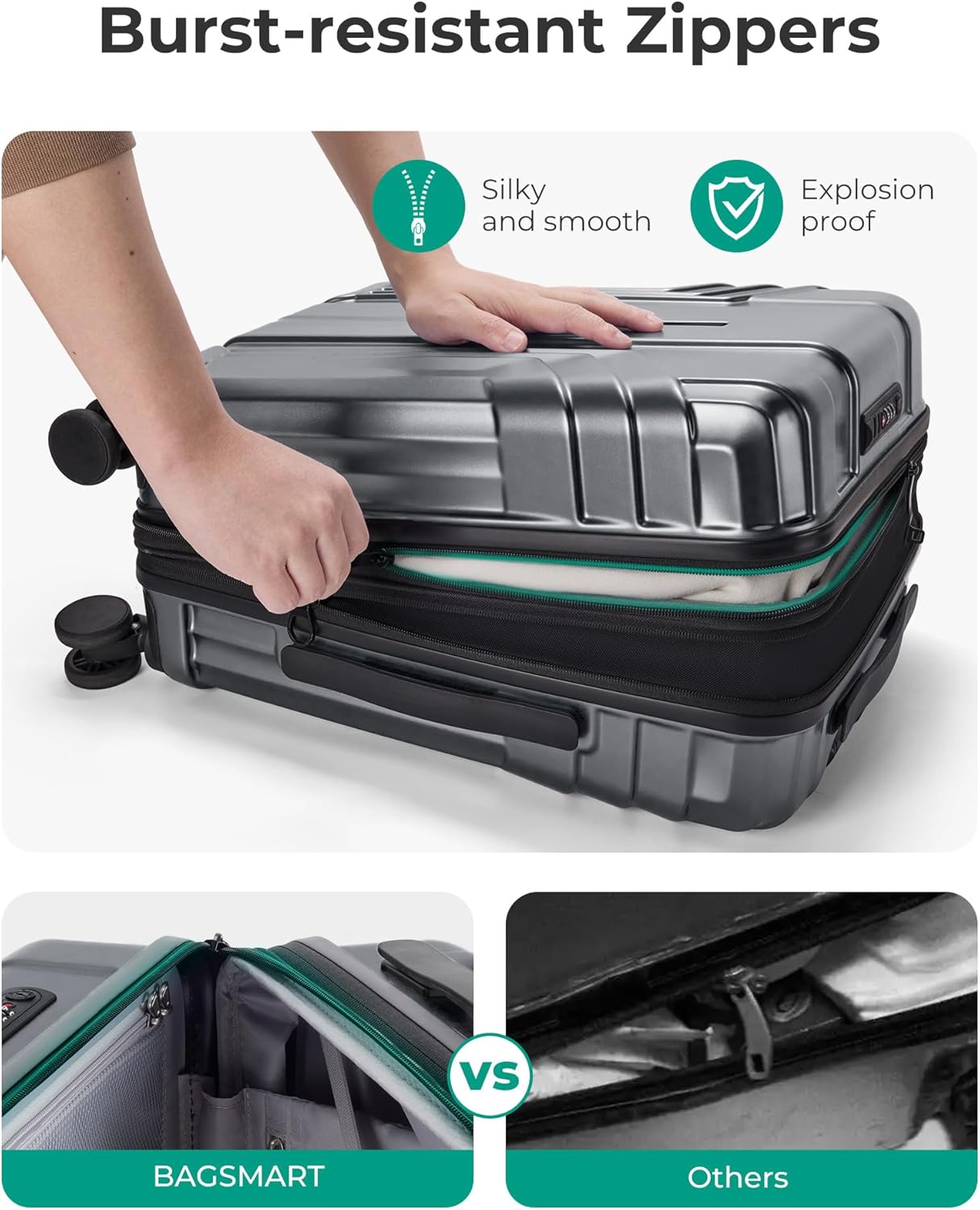 BAGSMART Expandable Carry On Luggage 22x14x9 Airline Approved, 1OO% PC Lightweight Hard Shell Suitcase, 20 Inch Travel Luggage with Spinner Wheels, Waterproof Rolling Suitcase, Gray… - Image 5