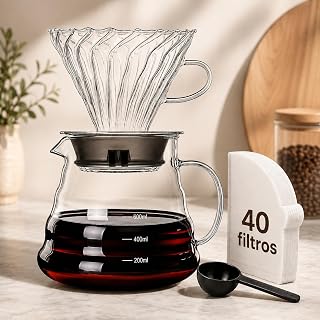 Kit Cafeteira Vidro 600ml V60 em Vidro Borossilicato – Supo… - ideia de presente dia dos pais