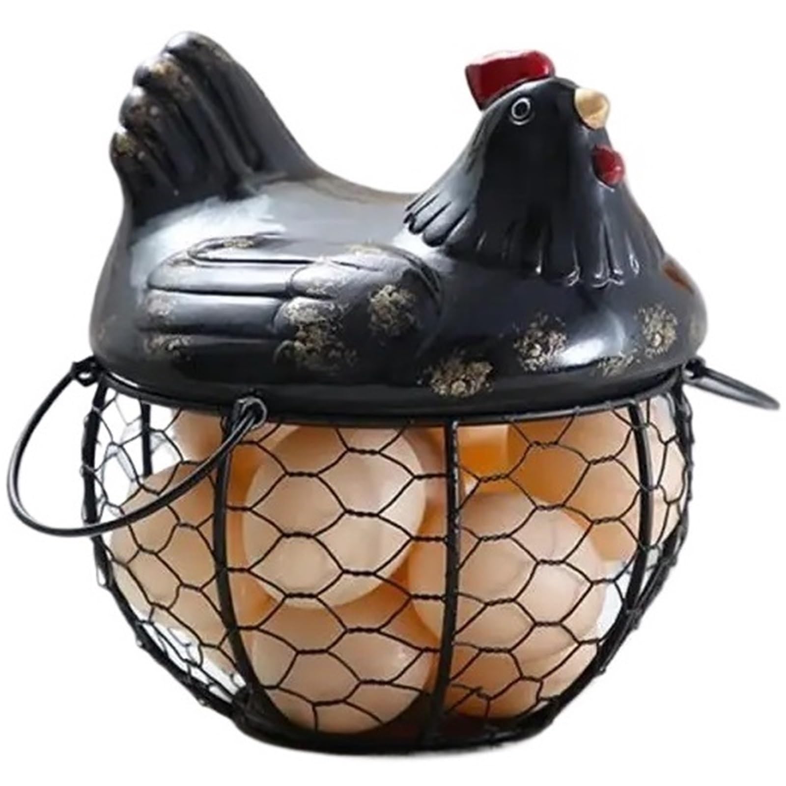 Yonmledo Black Chicken Egg Holder Egg Holder Iron Chicken Shape Ceramic Hen Ornament Fruit Storage Basket(Black)