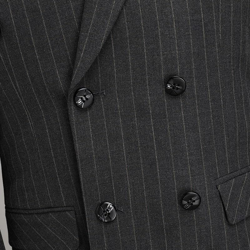 Mens 2 Piece Pinstripe Suit Slim Fit Double Breasted Suits for Men V Neck Tuxedo Suits for Dinner Party2