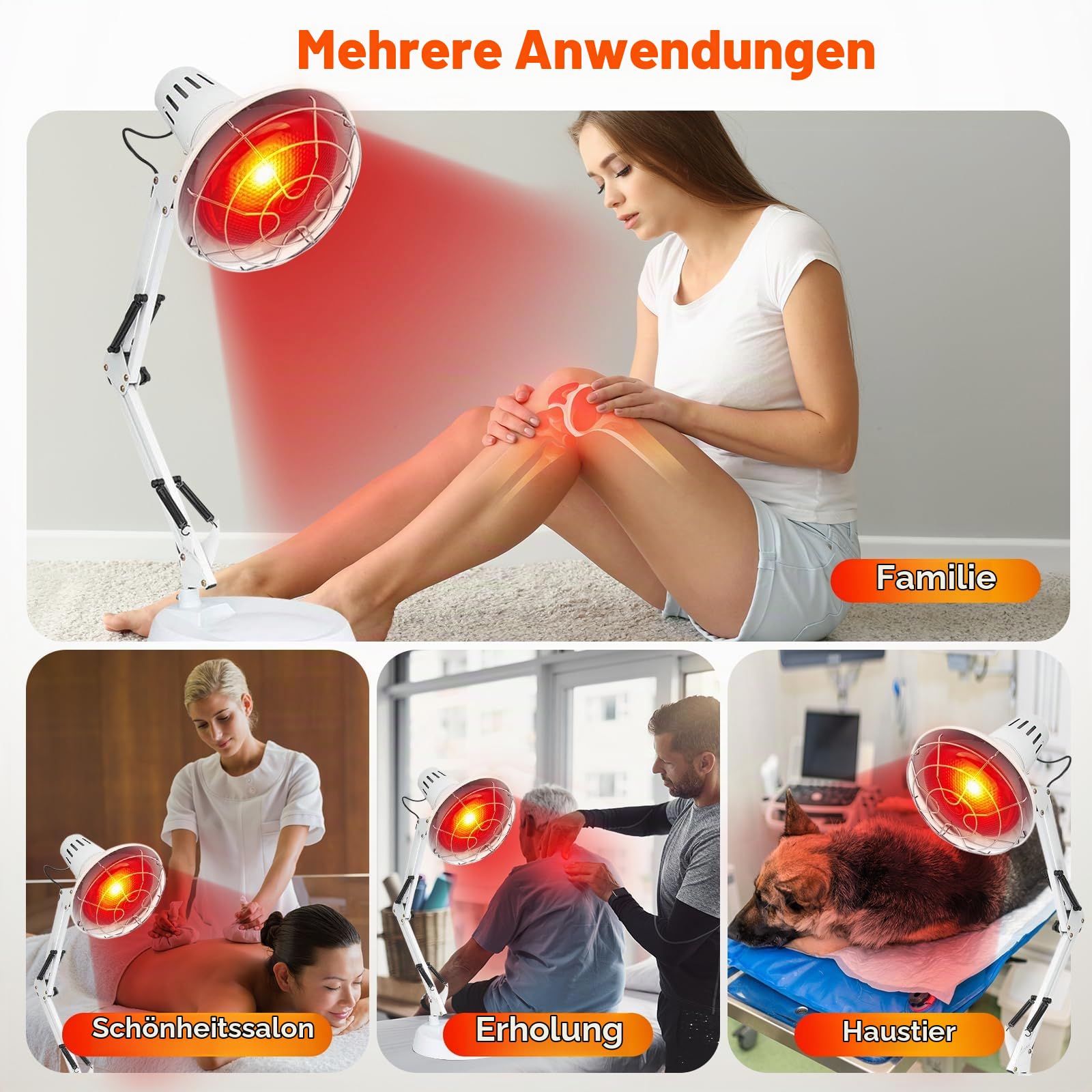 Infrarotlampe,100 W rotlichtlampe wärmelampe, 600nm-1400nm Physiotherapie lampe wärmelampe, Haushalts-Infrarotlampe,rotlichtlampe therapie einstellbar,Weiß