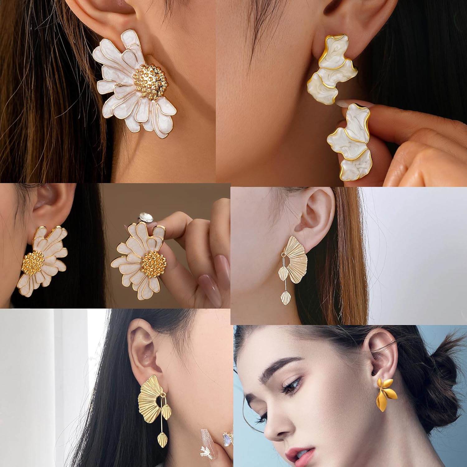 4 Pairs Chunky Gold Flower Earrings for Women Large Statement Leaf Dangle Earrings Exaggerated Floral Vintage Boho Earrings Trendy Fashion Jewelry Gift - Image 4