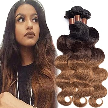 14 16 18: Cranberry Hair Brazilian Virgin Hair Body Wave Ombre Hair Weft 3 Bundles 100% Unprocessed Human Hair Weave Extensions 95-100G/Pc (#1B/#4/#30) 14 16 18Inch