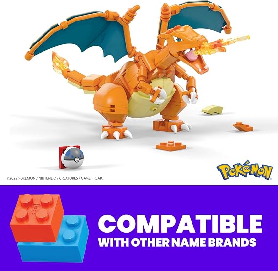 MEGA Pokémon Action Figure, Charizard Pokemon, Building Toys for Kids and Adults, Collectible Character Model with 222 Pieces and Poke Ball Pin, 10 cm Tall, Toy for Ages 8 and Up, GWY77