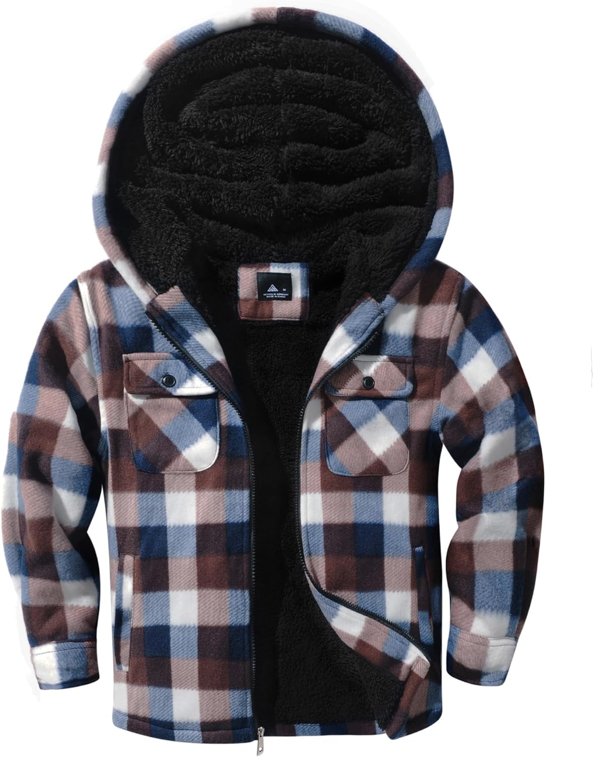 V VALANCH Boys Flannel Jacket Hooded Fleece Lined Zip-up Hoodies Plaid Coat for Kids