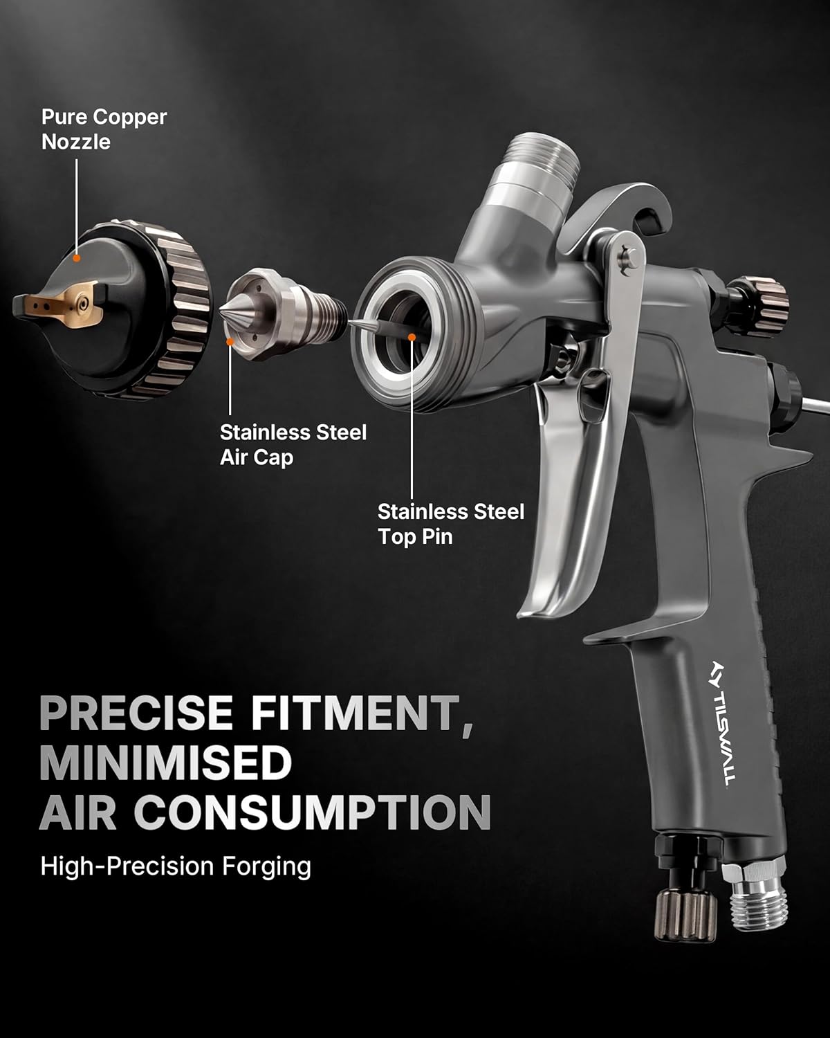 Tilswall Pinto LVLP Spray Gun Premium Kit, Ultral-Long Service Life Air Paint Gun with All-Stainless Steel Flow Channel, 1.3/1.5/1.7mm Nozzles & Accessories, Paint Sprayer Gun for Car, House Painting