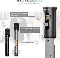 Vista 6 de Micrófono inalámbrico con Bluetooth, sistema de micrófono de metal dinámico de mano dual UHF profesional con receptor recargable, rango de 160 pies